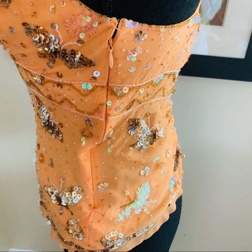 Bebe orange sequined top xs - Picture 4 of 4